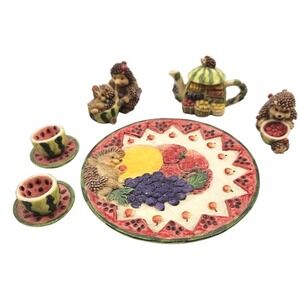 Mini Resin‎ Hedgehog Multicolor Fruit-Themed Tea Set